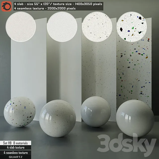 Quartz Slab & Seamless texture Set 119 3D Model