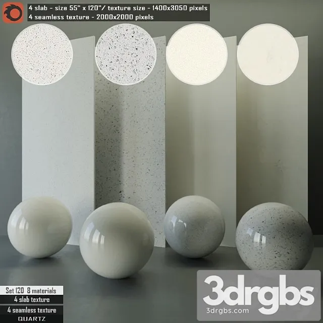 Quartz slab & seamless texture set 120 3D Model Free
