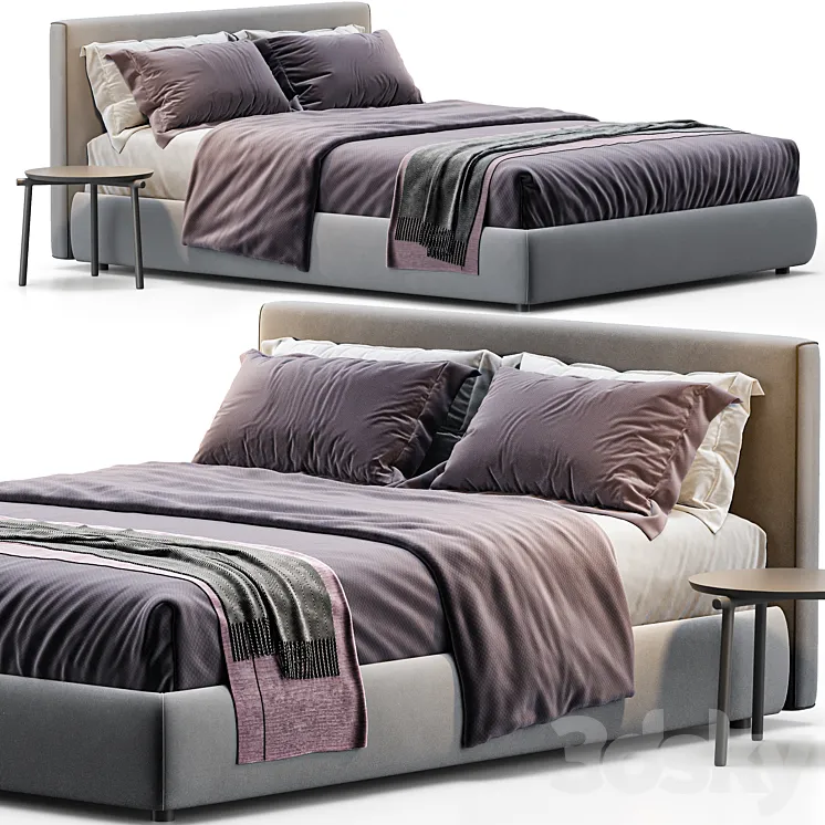 Queen bed upholstered Bolzan Letti 3D Model Free
