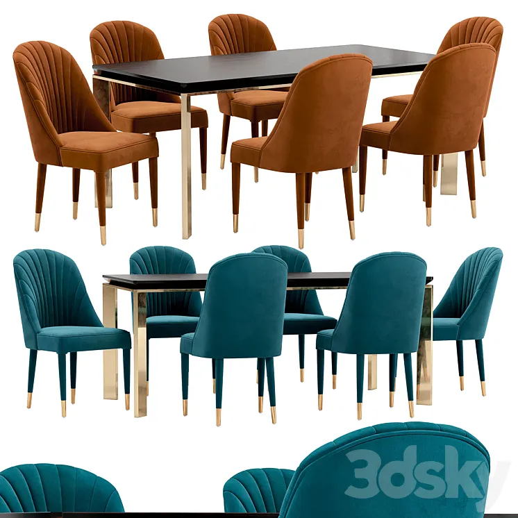 Queen dining chair and Boston table 3D Model Free