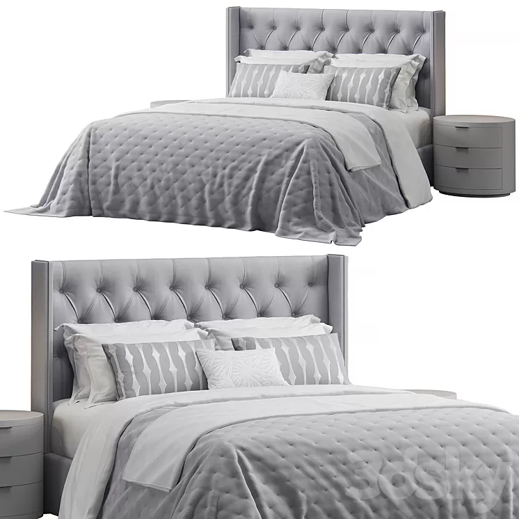 Queen tufted wing headboard bed 3D Model Free