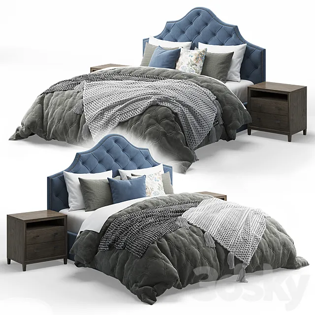 Qween Bed with Arebelle Tufted Headboard 3DModel