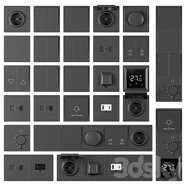 R98 black Sockets and Switches 3D Model