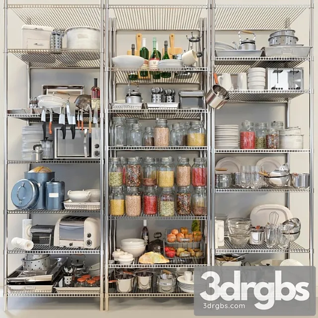 Rack For Pantry With Spices and Kitchen Utensils Crockery and Service 3D Model Free