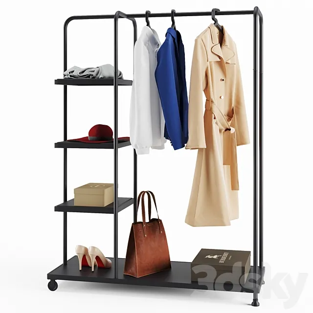 Rack Ikea Kornsjo with Clothes and Accessories 3DModel