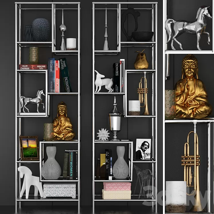 Rack in a modern style with decor and accessories for decorating