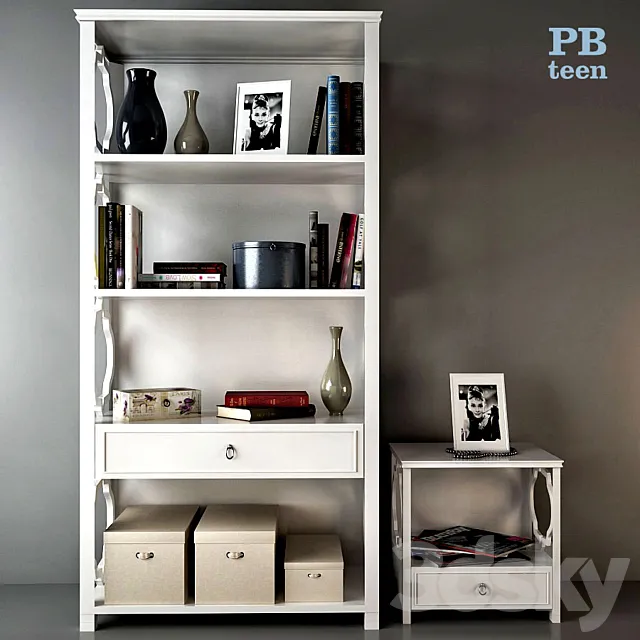 Rack PB Teen Elsie Bookcase and Cupboard PB Teen Elsie Bedside Table 3D Model