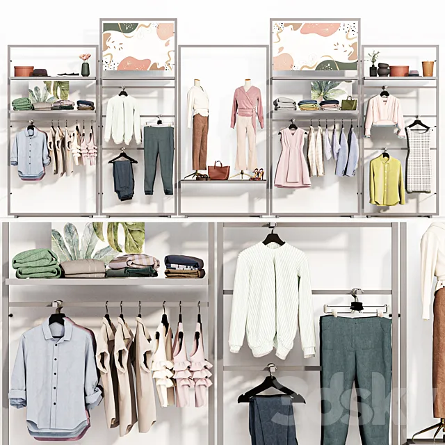 Rack Wardrobe clothing store decor mannequins 3D Model