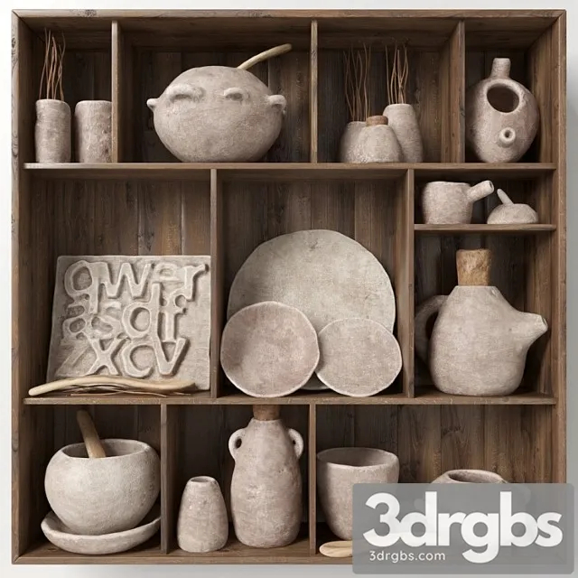 Rack with clay dishes 2 3D Model Free