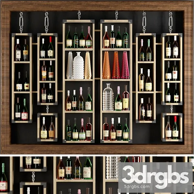 Rack with collection wine and vases 3D Model Free