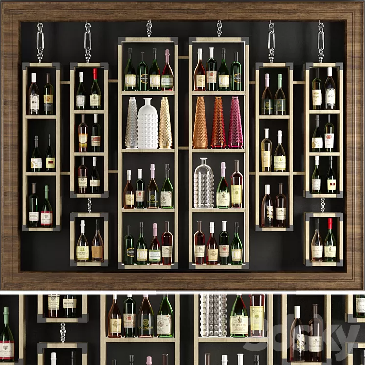 Rack with collection wine and vases 3D Model