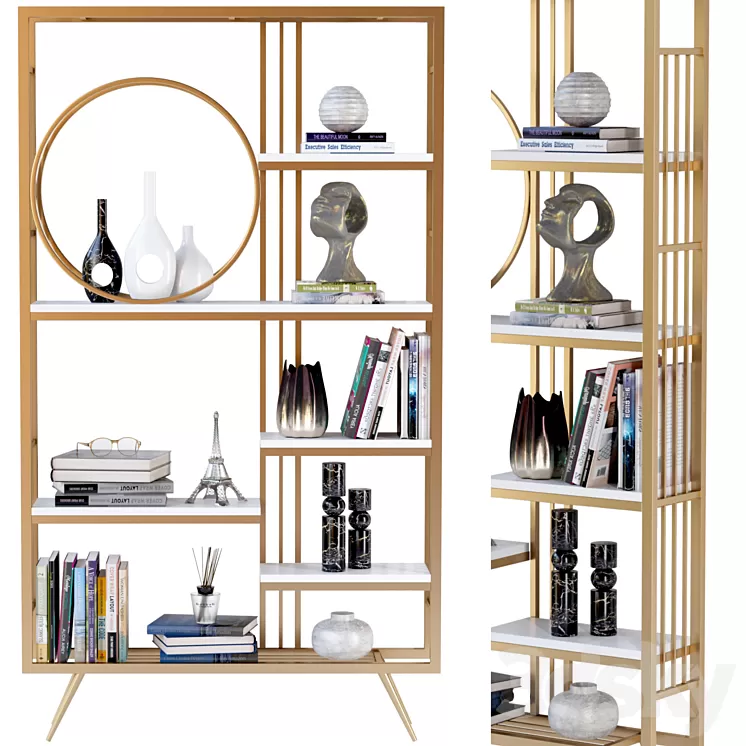 Rack with decor books and figurines 3D Model