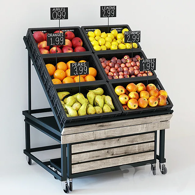 Rack with fruits 3D Model