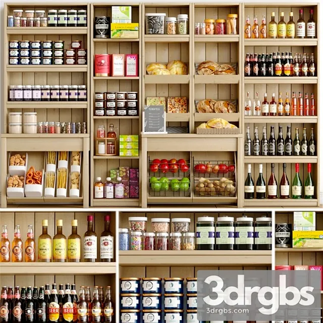 Rack with spices alcohol and pastries in the supermarket 3D Model Free