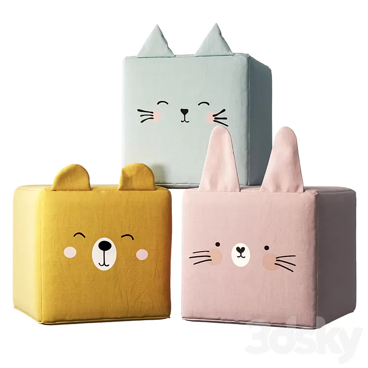 Rainbow poufs by Yellow Tipi 3D Model Free