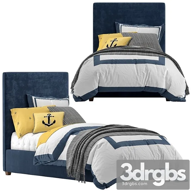 Raleigh upholstered square bed & headboard 2 3D Model Free