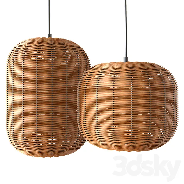 Rattan and Metal Ceiling Lamp 3D Model