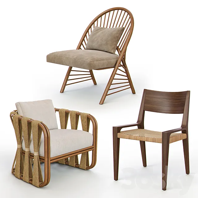 RATTAN and WICKER Chairs I 3D Model