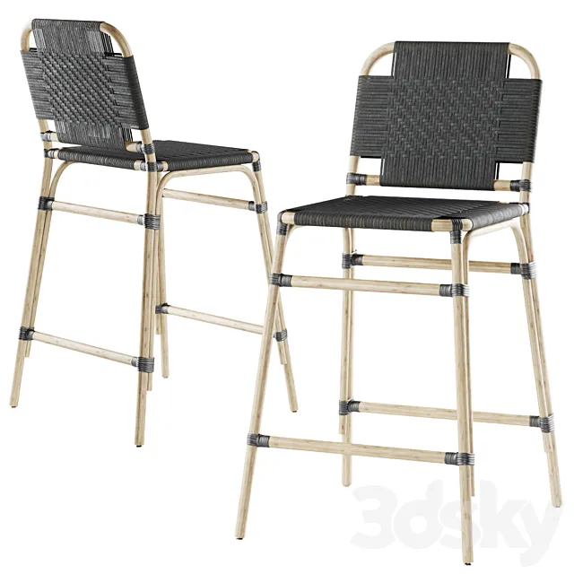 Rattan bar stool MD43 high back _ Rattan bar stool 3DModel