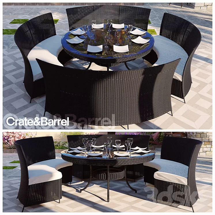 RATTAN DINING TABLE SET 3D Model