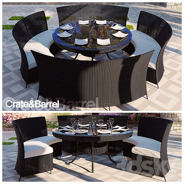 RATTAN DINING TABLE SET 3DModel