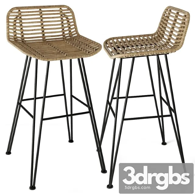 Rattan iron bar stool 2 3D Model Free