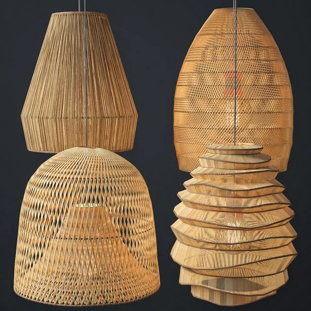 Rattan lighting set 2 3D Model
