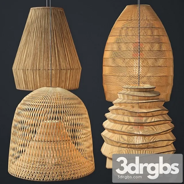 Rattan lighting set 2 3D Model Free