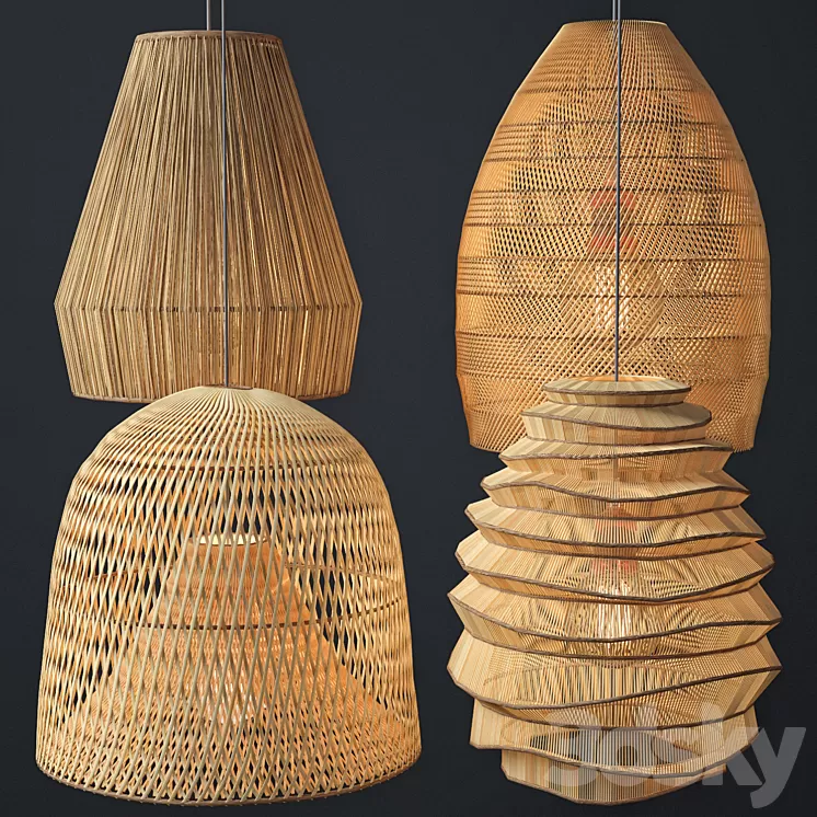 Rattan lighting set 2 3D Model