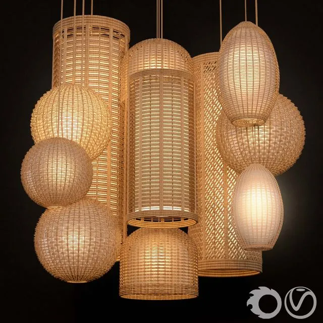 Rattan lighting set 3D Model