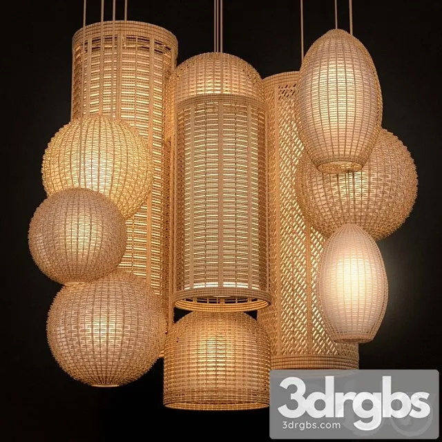 Rattan lighting set 3D Model Free