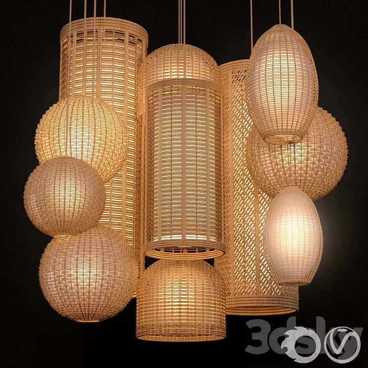 Rattan lighting set 3D Model
