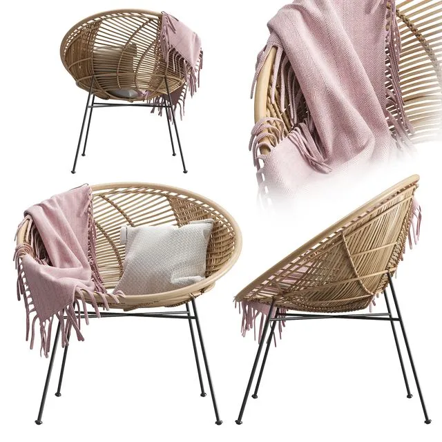 Rattan Lounge Chair HK-Living 3D Model