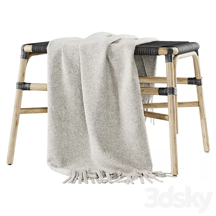 Rattan ottoman MD41 / Rattan upholstered bench 3D Model