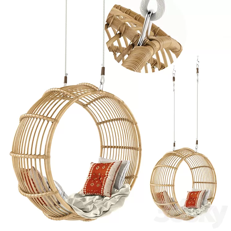 Rattan swing chair natural 3D Model