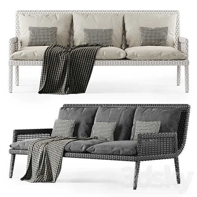 Rattan three-seater sofa DR53 _ Three-seater rattan sofa 3DModel