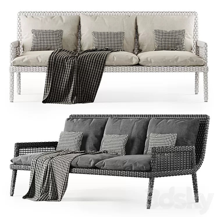 Rattan three-seater sofa DR53 / Three-seater rattan sofa 3D Model