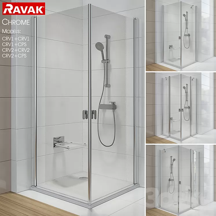 Ravak Chrome Corner Shower Enclosures 3D Model