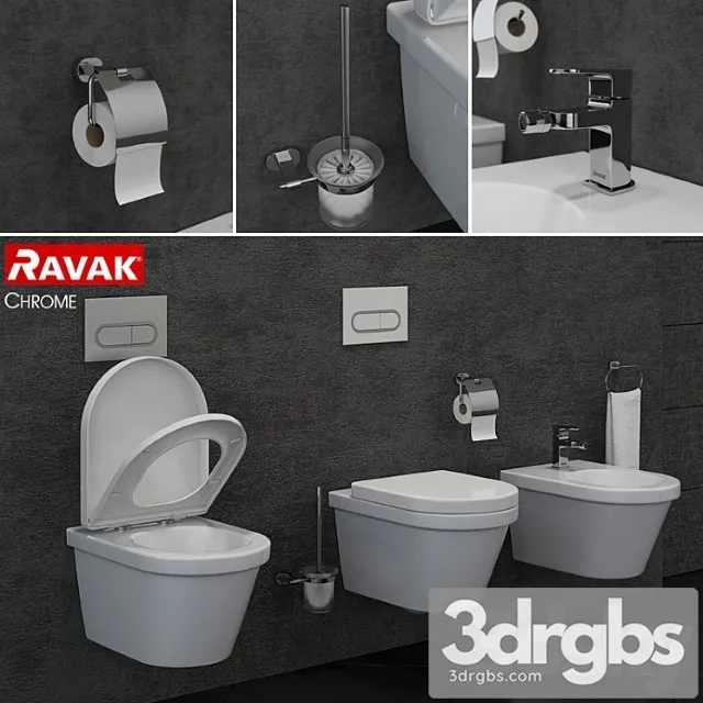 Ravak Chrome Toilet and Bidet 3D Model Free