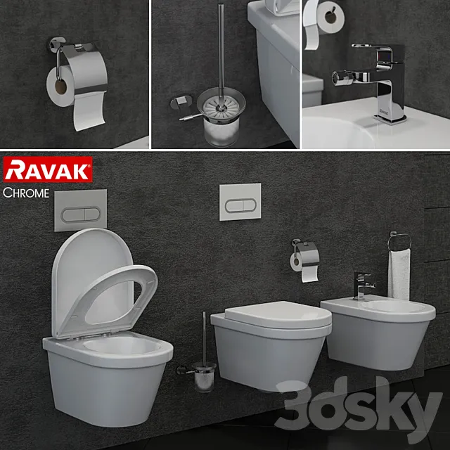 RAVAK Chrome toilet and bidet 3D Model