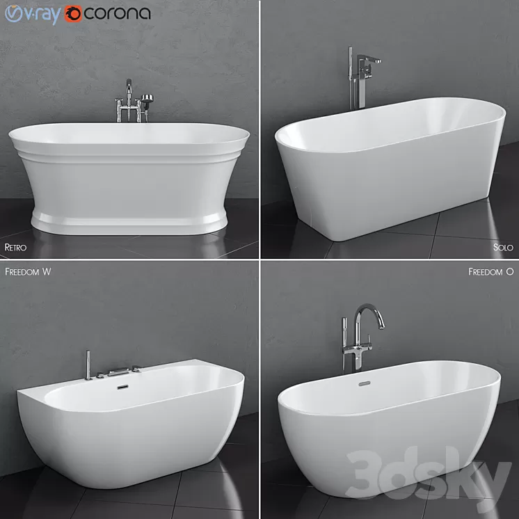 Ravak set 35 freestanding bathtub set (Solo Retro Freedom W Freedom O) 3D Model