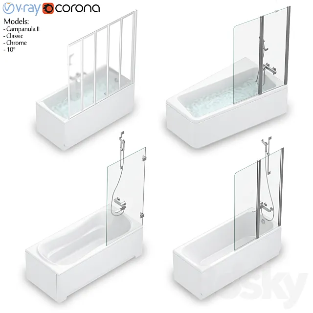 RAVAK set 54 bathtub set (10 ° Classic Chrome Campanula II) 3D Model