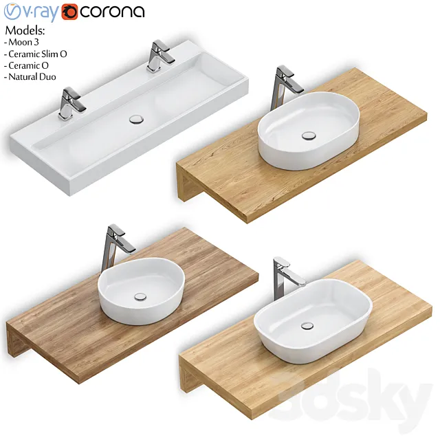 RAVAK set 61 washbasin set (Moon 3 Ceramic Slim O Ceramic O Natural Duo) 3D Model
