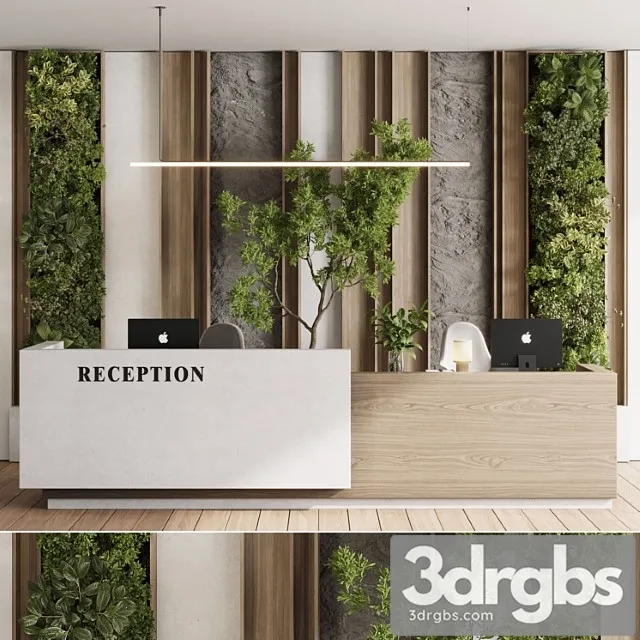 Reception Desk and Wall Decor Office Furniture 22 Corona 3D Model Free