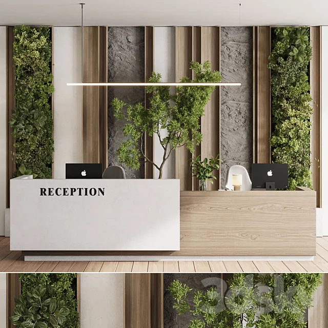 Reception Desk and Wall decor - office furniture 22 corona 3D Model