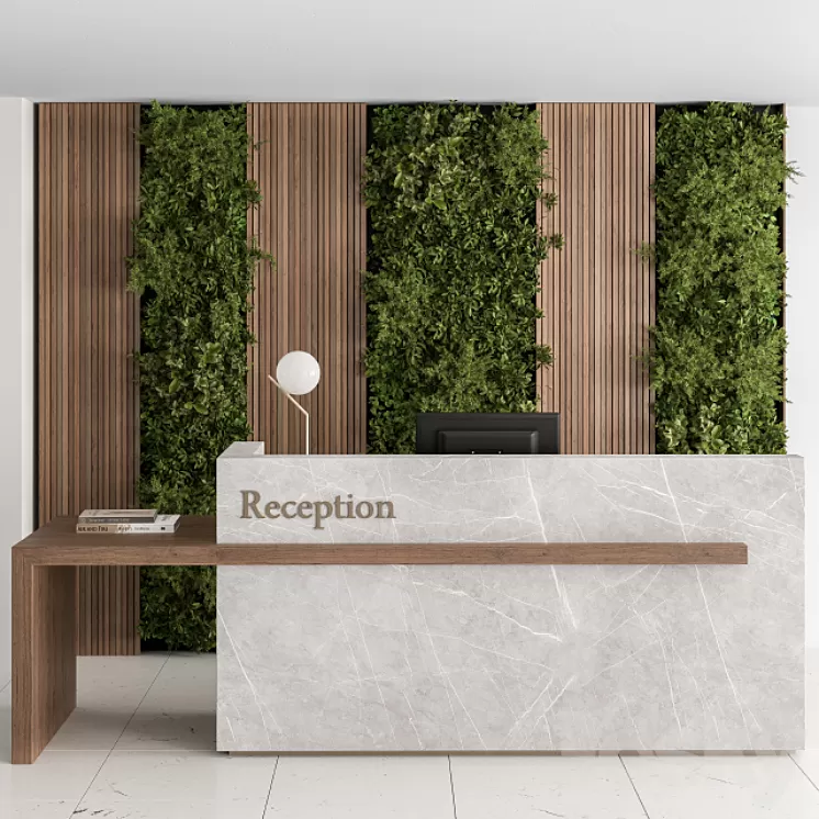 Reception Desk and Wall Decor with vertical Garden - Office Set 238 3D Model