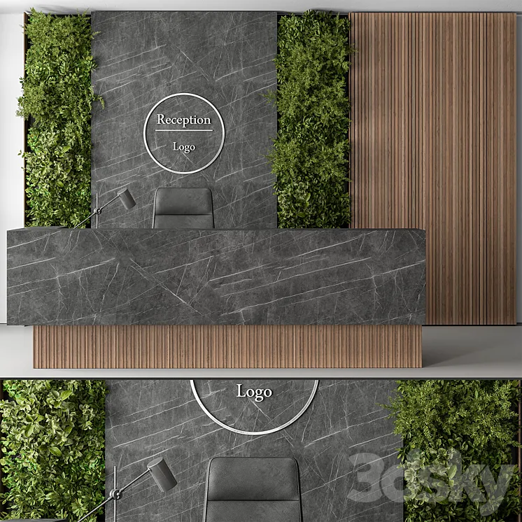 Reception Desk and Wall Decor with vertical Garden - Office Set 307 3D Model Free