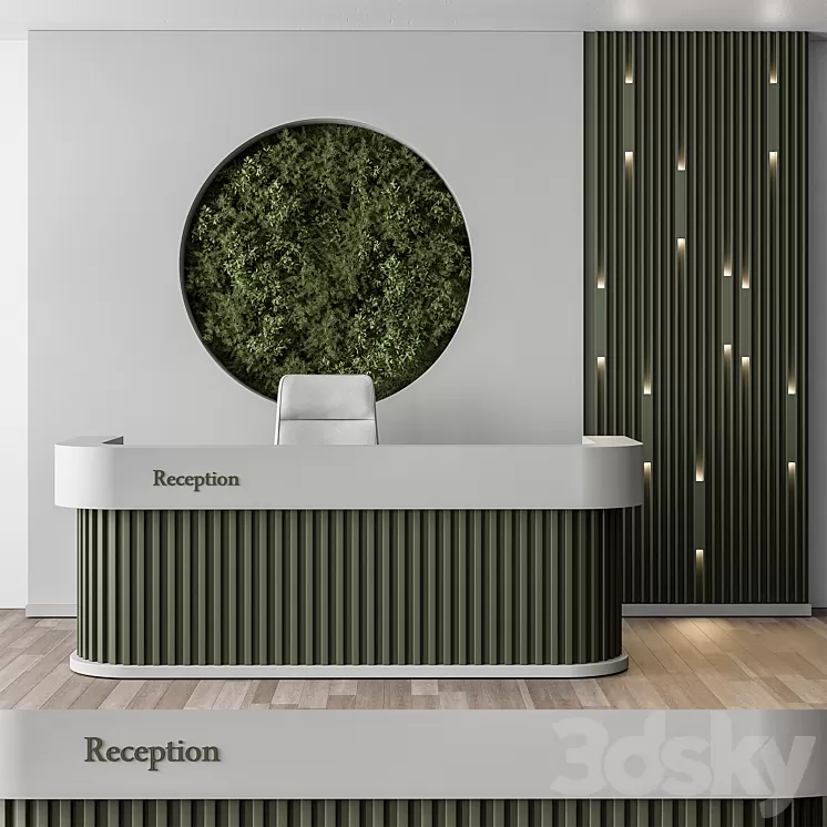 Reception Desk and Wall Decor with vertical Garden - Office Set 312 3D Model