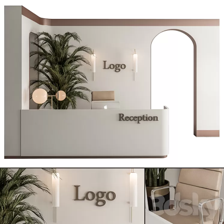 Reception Desk and Wall Decoration - Office Set 239 3D Model Free
