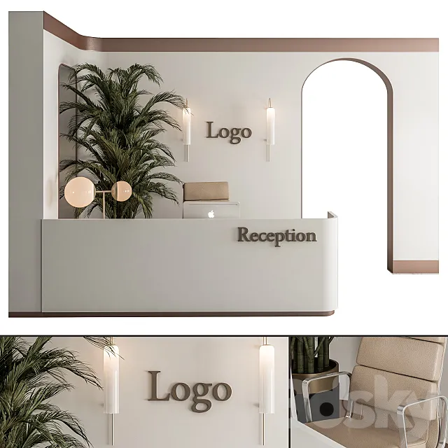 Reception Desk and Wall Decoration - Office Set 239 3DModel